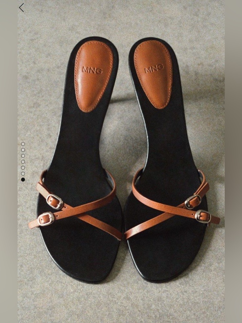 MANGO Leather Strap Kitten Heel Sandals – Black & Cognac Brown US 9 Euro 40 New